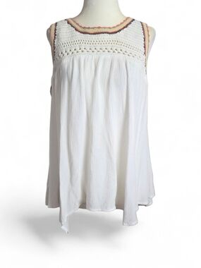 LC Lauren Conrad White Bohemian Gauzy Crochet Sleevless Top